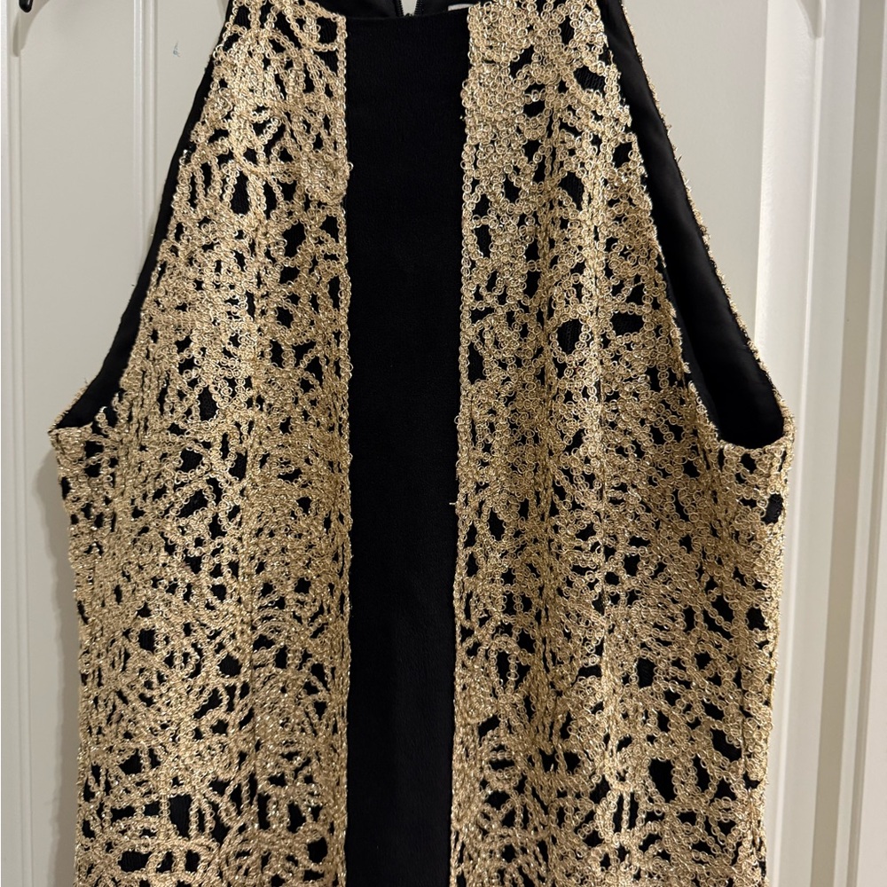 BELLE BADGLEY MISCHKA Elegant Black and Gold Embroidered Dress Size US 10 - Picture 11 of 15